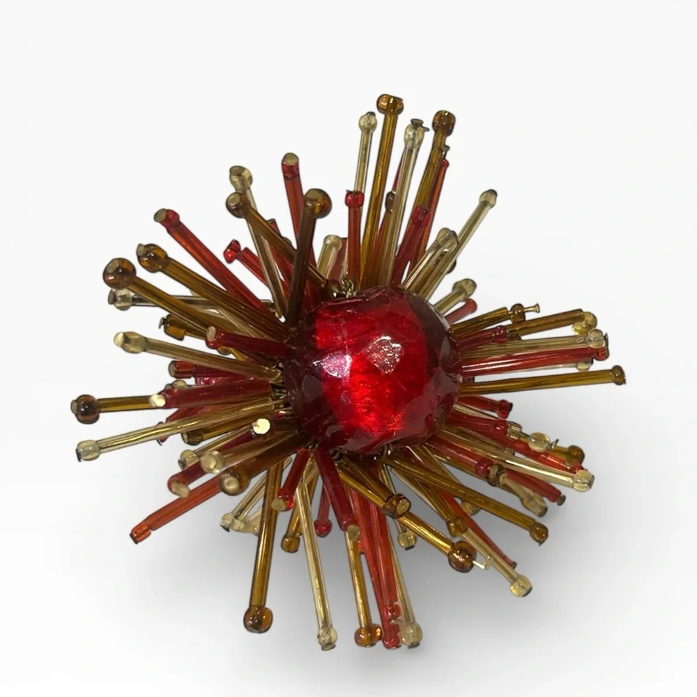 Vintage Pier 1 Atomic Starburst Red Beaded Napkin Ring Set of 6